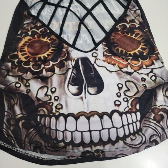 Forever Tattoos & Children Dual Skull Criss-Cross Straps Tank Top Women's Size L - Picture 6 of 7